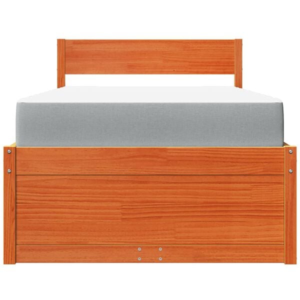 vidaXL Lit avec tiroirs/matelas cire marron 90x190 cm bois massif pin