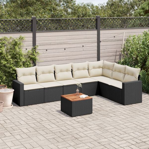 vidaXL Salon de jardin 8 pcs avec coussins noir r&eacute;sine tress&eacute;e