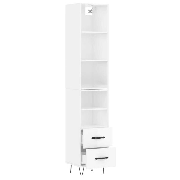 vidaXL Buffet haut Blanc brillant 34,5x34x180 cm Bois d'ing&eacute;nierie