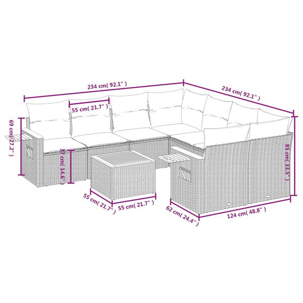 vidaXL Salon de jardin avec coussins 9 pcs beige r&eacute;sine tress&eacute;e