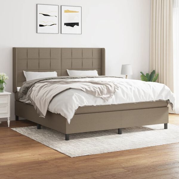 vidaXL Sommier &agrave; lattes de lit avec matelas Taupe 180x200 cm Tissu