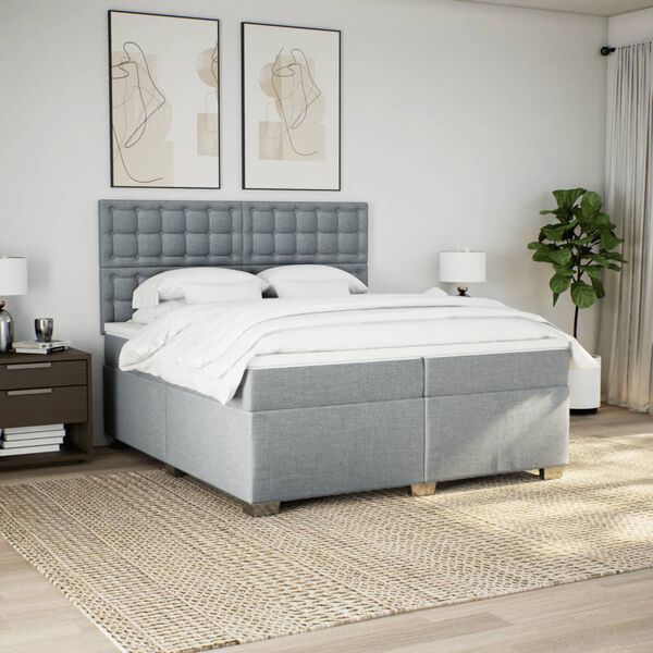 vidaXL Sommier &agrave; lattes de lit avec matelas Gris clair 200x200cm Tissu