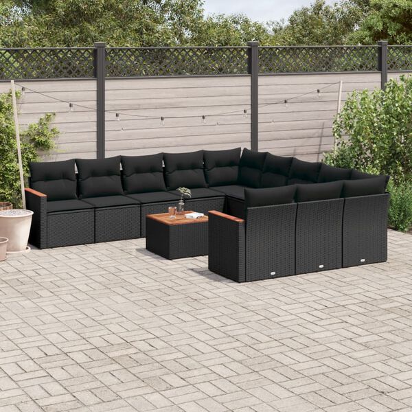 vidaXL Salon de jardin 12 pcs avec coussins noir r&eacute;sine tress&eacute;e