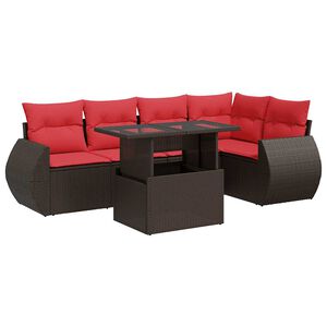 vidaXL Salon de jardin avec coussins 6pcs marron r&eacute;sine tress&eacute;e acacia