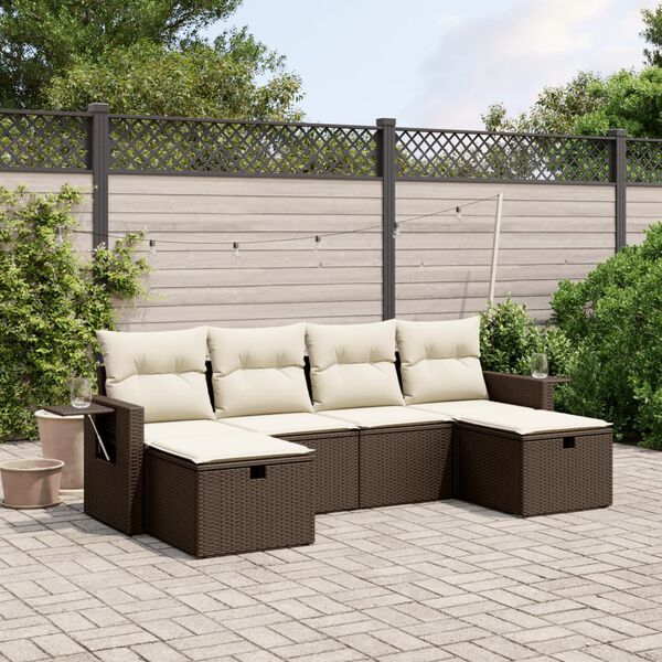 vidaXL Salon de jardin avec coussins 6 pcs marron r&eacute;sine tress&eacute;e