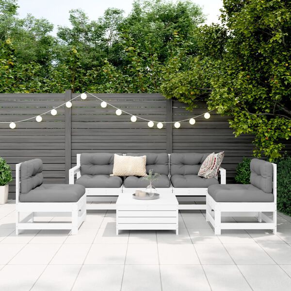 vidaXL Salon de jardin 6 pcs blanc bois de pin massif