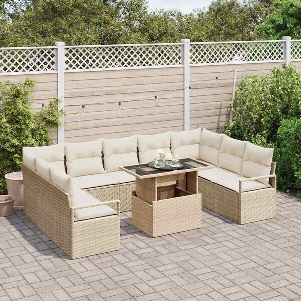 vidaXL Ensemble de canap&eacute; de jardin 10 pcs Beige et cr&egrave;me polyrotin