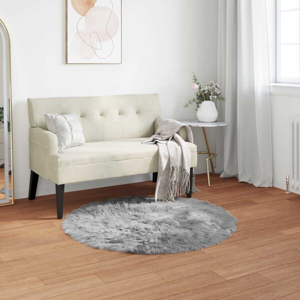 vidaXL Tapis en fausse Tafalla Gris &Oslash; 80 cm Polyester