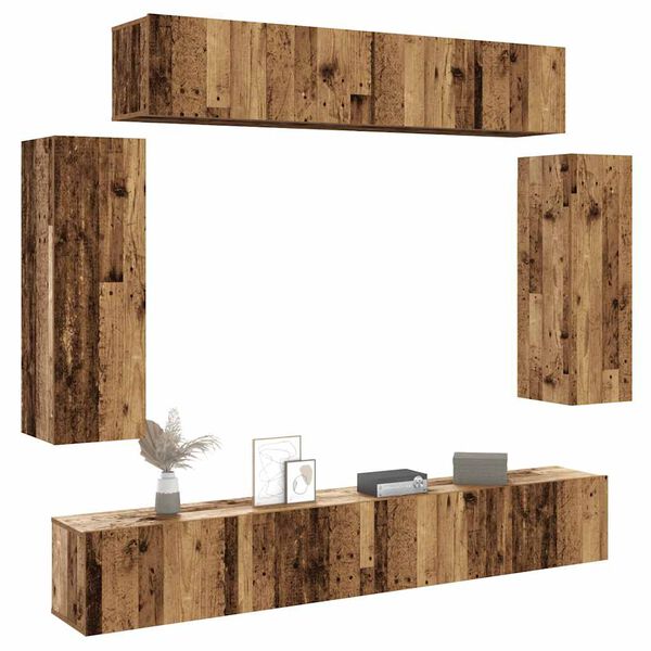vidaXL Ensemble de meuble TV mural 6 pcs vieux bois bois d'ing&eacute;nierie