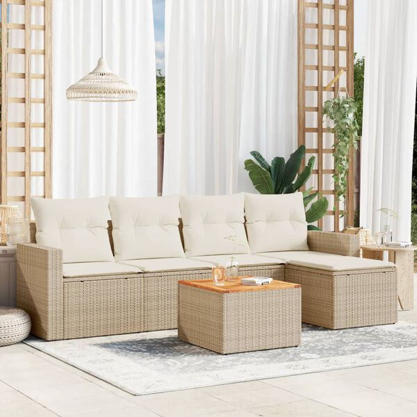 vidaXL Salon de jardin avec coussins 6 pcs beige r&eacute;sine tress&eacute;e