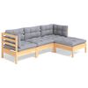 vidaXL Salon de jardin 4 pcs avec coussins gris Bois de pin