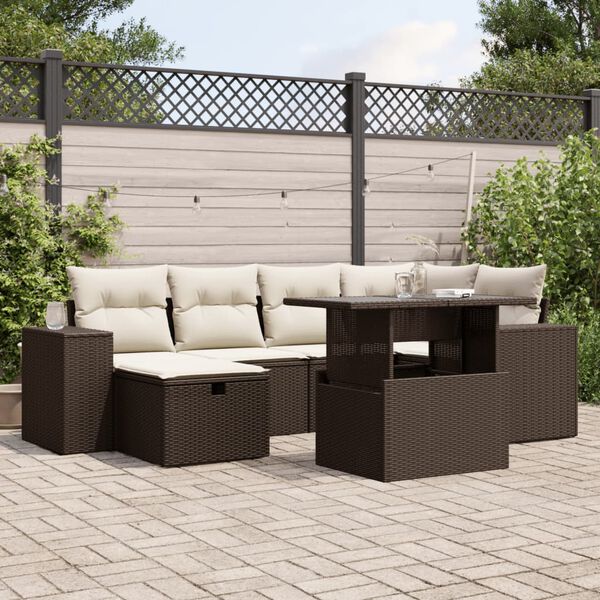 vidaXL Salon de jardin avec coussins 7 pcs marron r&eacute;sine tress&eacute;e