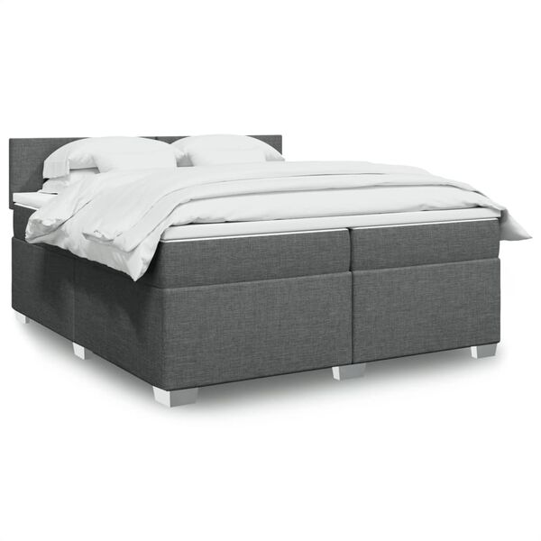vidaXL Sommier &agrave; lattes de lit avec matelas Gris fonc&eacute; 200x200cm Tissu