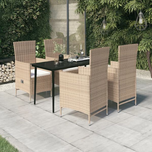 vidaXL Ensemble &agrave; manger de jardin avec coussins 5 pcs Beige