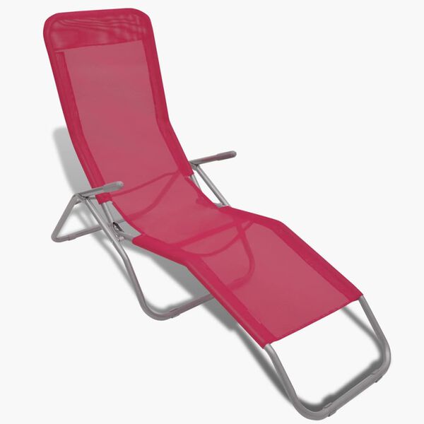 vidaXL Chaises longues lot de 2 Cadre en acier et textil&egrave;ne Rouge
