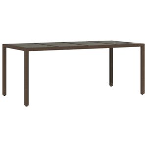 vidaXL Table de jardin avec dessus en verre marron r&eacute;sine tress&eacute;e