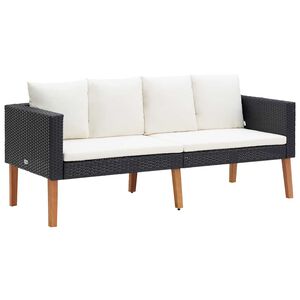 vidaXL Canap&eacute; de jardin &agrave; 2 places avec coussins R&eacute;sine tress&eacute;e Noir
