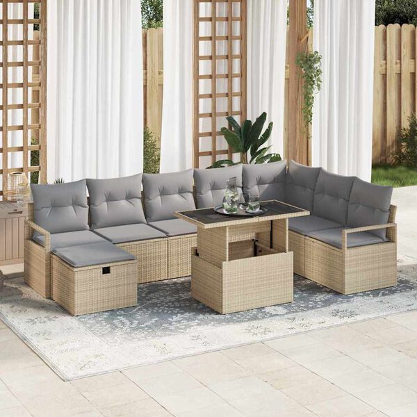 vidaXL Ensemble de canap&eacute; de jardin 9 pcs Beige Poly rotin