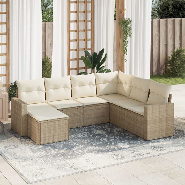 vidaXL Salon de jardin avec coussins 7 pcs beige r&eacute;sine tress&eacute;e