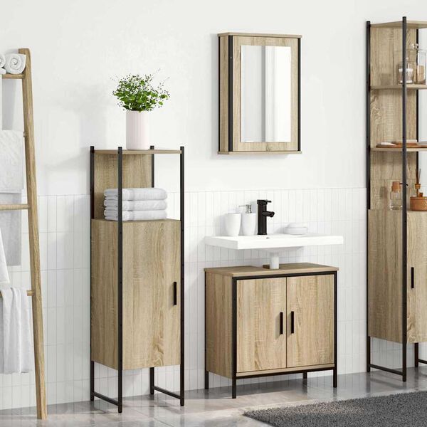 vidaXL Ensemble de mobilier de salle de bain avec &eacute;tag&egrave;re 3 pcs Marron