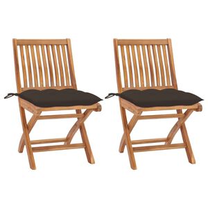 vidaXL Chaises pliantes (lot de 2) avec coussins taupe, en bois de teck massif