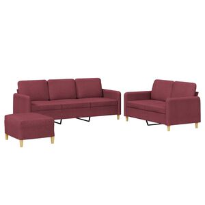 vidaXL Ensemble de canapés 3 pcs avec coussins Rouge bordeaux Tissu