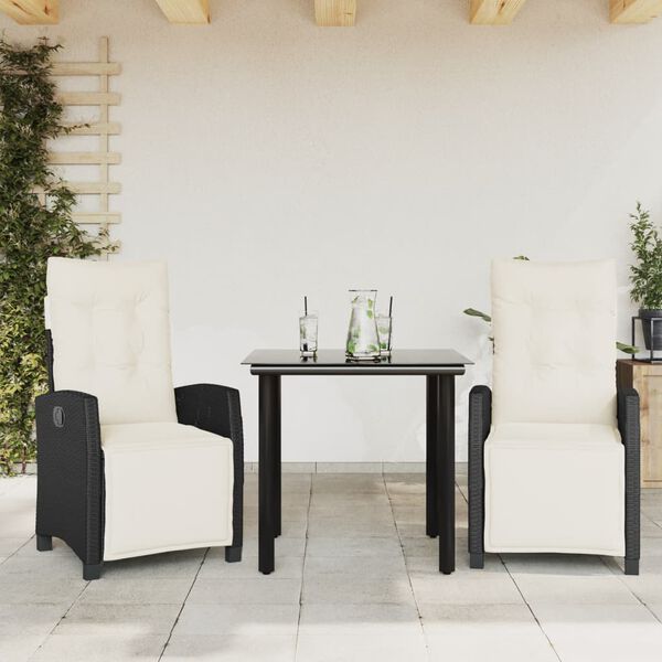 vidaXL Ensemble &agrave; manger de jardin avec coussins 3 pcs Noir