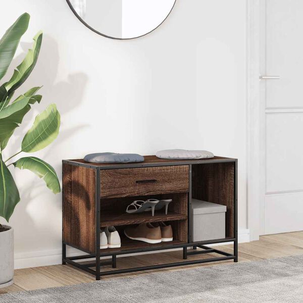 vidaXL Banc &agrave; chaussures ch&ecirc;ne marron bois d'ing&eacute;nierie et m&eacute;tal