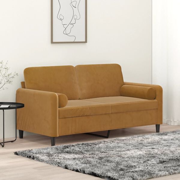 vidaXL Canap&eacute; 2 places et oreillers et coussins Marron 140 cm Velours
