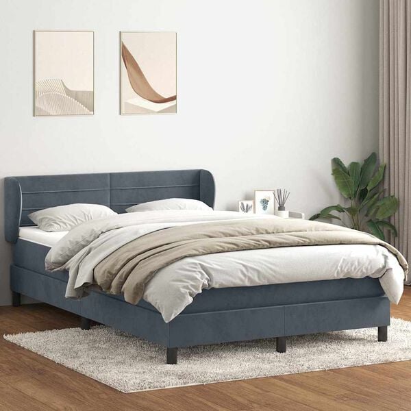 vidaXL Sommier &agrave; lattes de lit et matelas gris fonc&eacute; 140x220cm velours