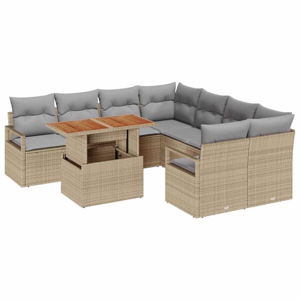 vidaXL Ensemble de salle &agrave; manger pour jardin 9 pcs Beige et gris