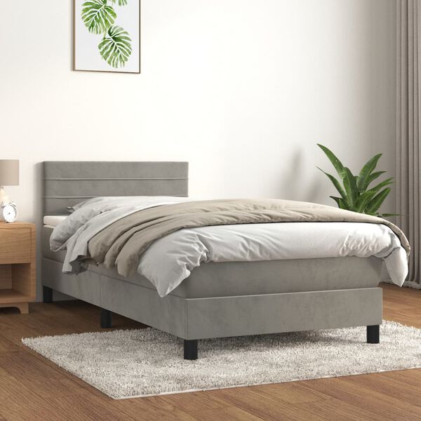 vidaXL Sommier &agrave; lattes de lit et matelas Gris clair 100x200cm Velours