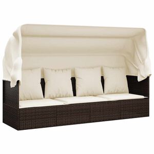 vidaXL Lit de salon d'ext&eacute;rieur toit et coussins Marron R&eacute;sine tress&eacute;e