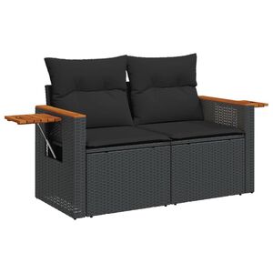 vidaXL Canap&eacute; de jardin avec coussins 2 places noir r&eacute;sine tress&eacute;e