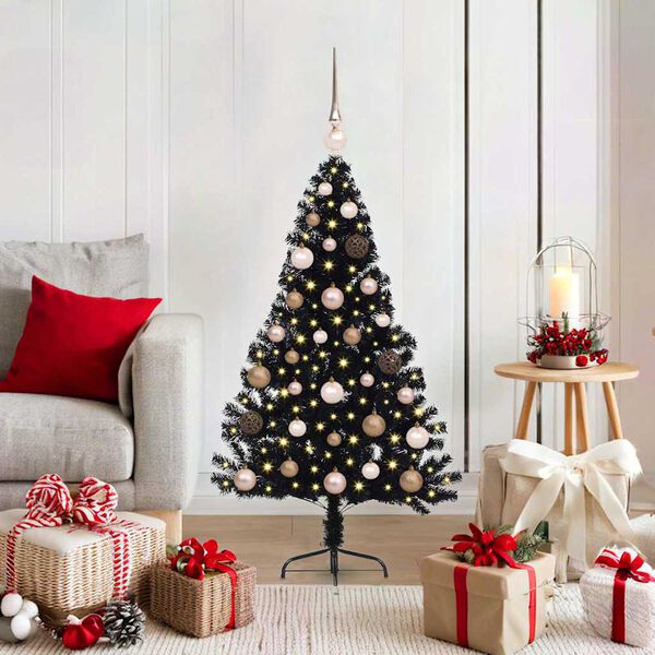 vidaXL Sapin de No&euml;l artificiel pr&eacute;-&eacute;clair&eacute; Noir 120 cm PVC