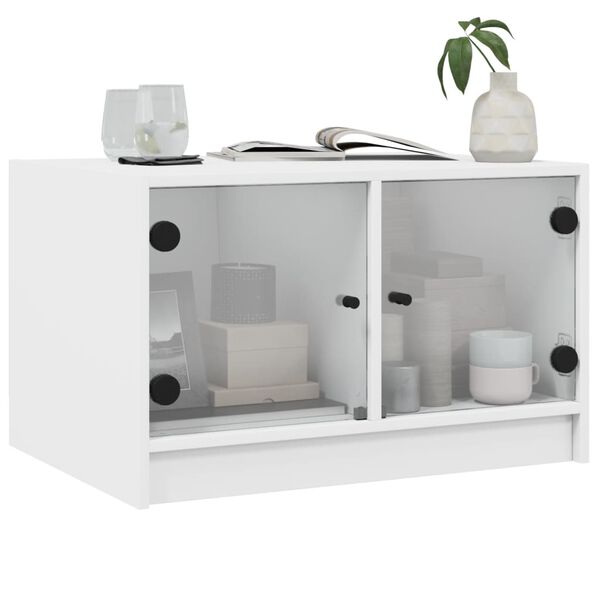 vidaXL Table basse avec portes en verre blanc 68x50x42 cm