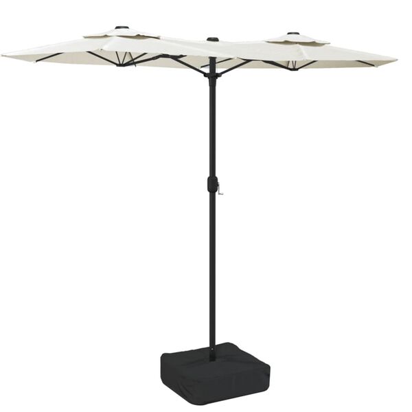 vidaXL Parasol de jardin &agrave; double t&ecirc;te avec LED blanc sable 316x145 cm