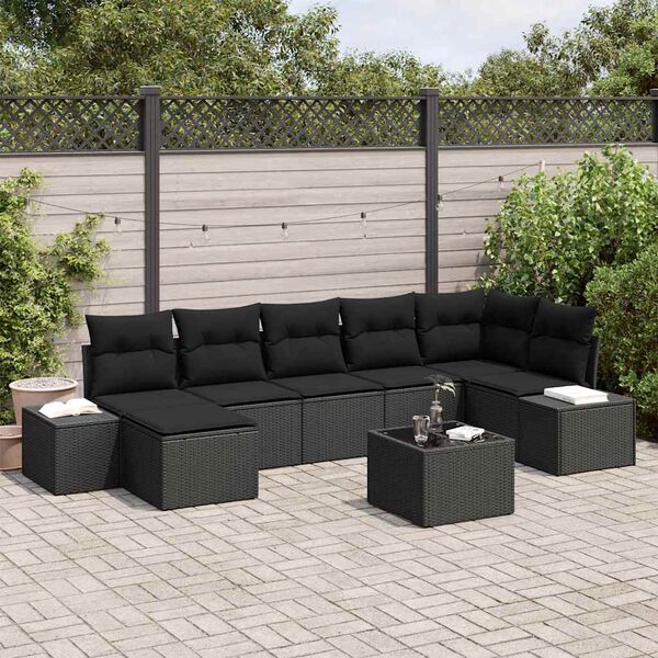 vidaXL Ensemble de canap&eacute; de jardin avec coussin 7 pcs Noir polyrotin