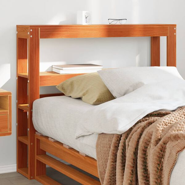 vidaXL T&ecirc;te de lit avec &eacute;tag&egrave;res marron cire 75 cm bois massif de pin