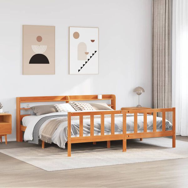 vidaXL Cadre de lit et tête de lit sans matelas cire marron 180x200 cm