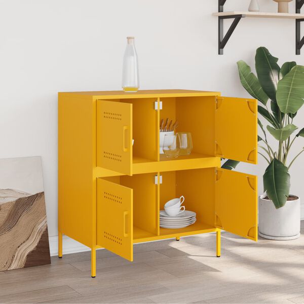 vidaXL Buffet jaune moutarde 68x39x79 cm acier