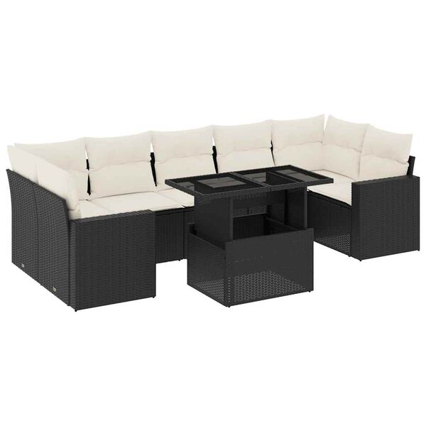 vidaXL Salon de jardin 8 pcs avec coussins noir r&eacute;sine tress&eacute;e