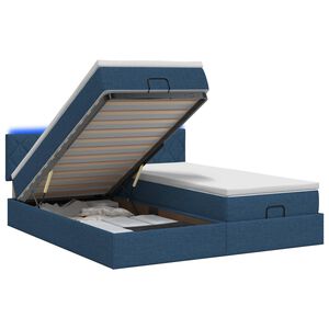 vidaXL Lit coffre avec matelas et LED Bleu 180 x 200 cm Tissu
