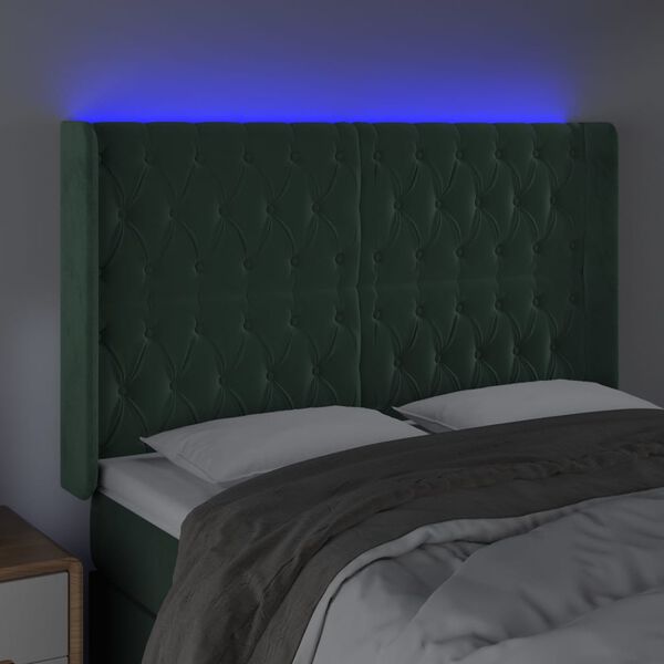vidaXL T&ecirc;te de lit &agrave; LED Vert fonc&eacute; 147x16x118/128 cm Velours