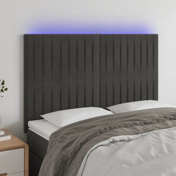 vidaXL T&ecirc;te de lit &agrave; LED Gris fonc&eacute; 144x5x118/128 cm Velours