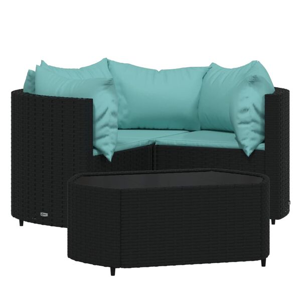 vidaXL Salon de jardin 4 pcs avec coussins Noir Résine tressée