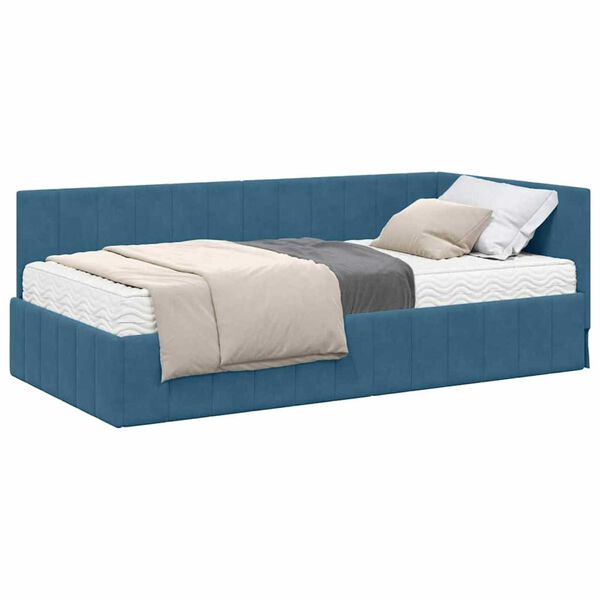 vidaXL Cadre de lit d'angle avec matelas 2 pcs Bleu Velours