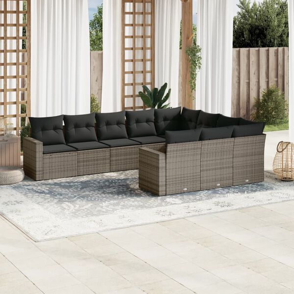 vidaXL Salon de jardin avec coussins 10 pcs gris r&eacute;sine tress&eacute;e