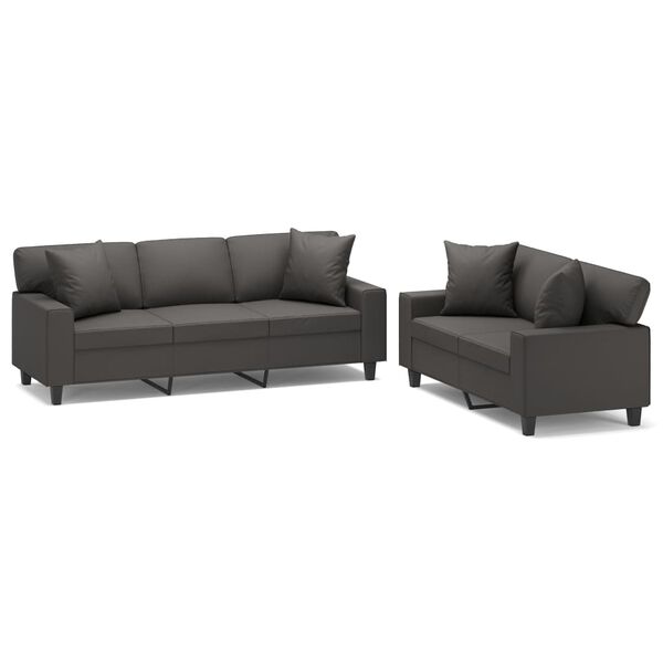 vidaXL Ensemble de canap&eacute;s 2 pcs oreillers et coussins Gris Similicuir