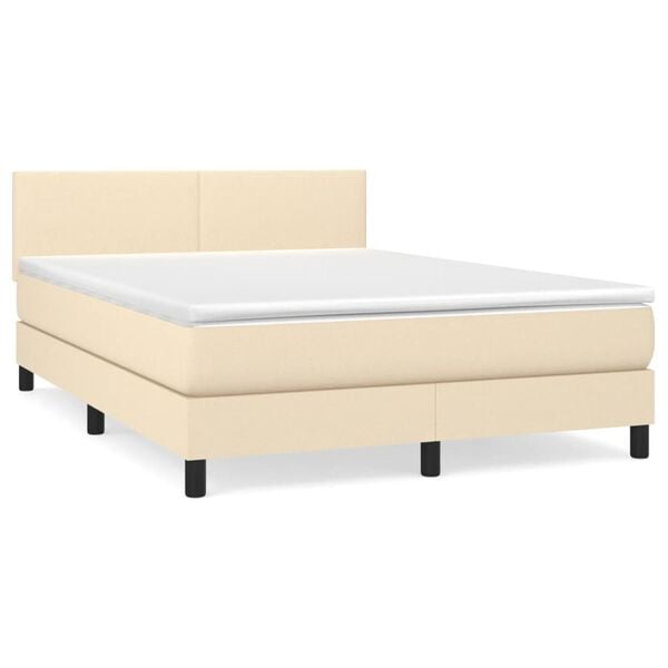 vidaXL Sommier &agrave; lattes de lit avec matelas Cr&egrave;me 140x190 cm Tissu